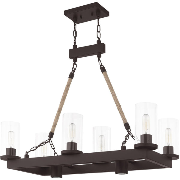 HomeRoots Bronze Eight-Light Dimmable Chandelier with Unique Cylinder Shades for Elegant Ambiance & Style 687902