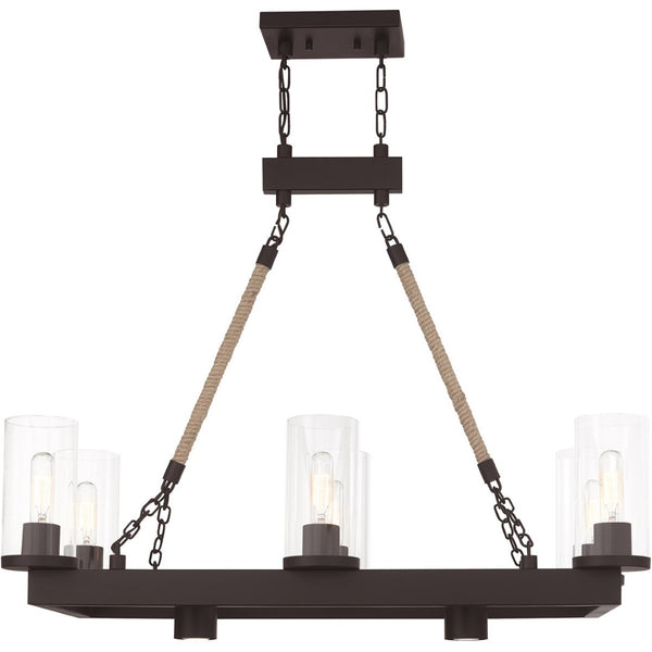 HomeRoots Bronze Eight-Light Dimmable Chandelier with Unique Cylinder Shades for Elegant Ambiance & Style 687902