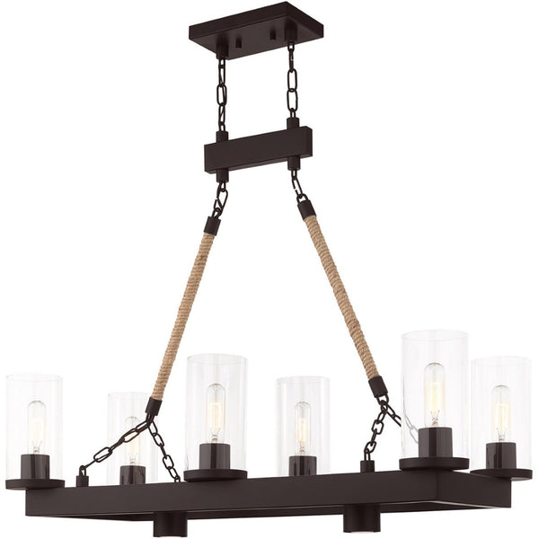 HomeRoots Bronze Eight-Light Dimmable Chandelier with Unique Cylinder Shades for Elegant Ambiance & Style 687902