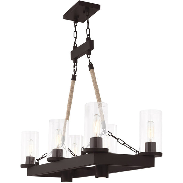 HomeRoots Bronze Eight-Light Dimmable Chandelier with Unique Cylinder Shades for Elegant Ambiance & Style 687902