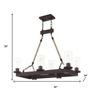 HomeRoots Bronze Eight-Light Dimmable Chandelier with Unique Cylinder Shades for Elegant Ambiance & Style 687902