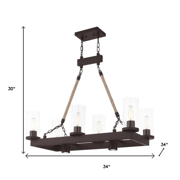 HomeRoots Bronze Eight-Light Dimmable Chandelier with Unique Cylinder Shades for Elegant Ambiance & Style 687902