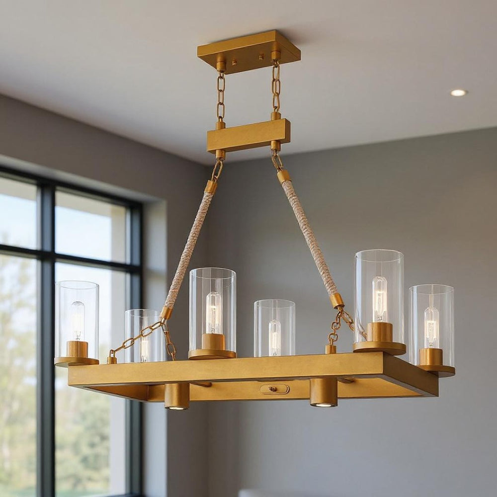 HomeRoots Eight Light Dimmable Chandelier - Elegant Steel Design with Cylinder Shades for Modern Spaces 687903