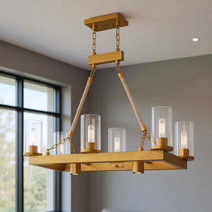 HomeRoots Eight Light Dimmable Chandelier - Elegant Steel Design with Cylinder Shades for Modern Spaces 687903