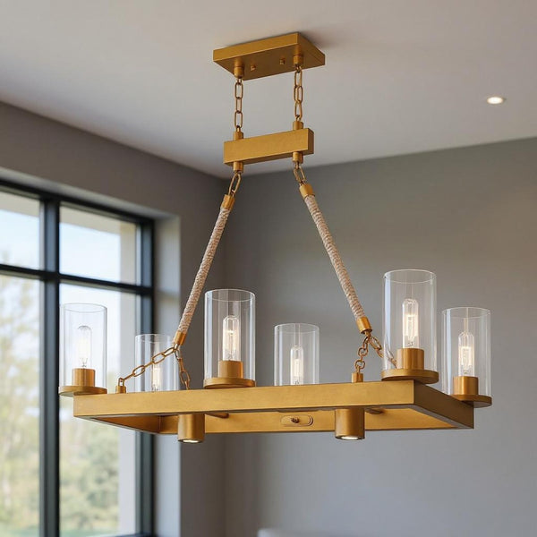HomeRoots Eight Light Dimmable Chandelier - Elegant Steel Design with Cylinder Shades for Modern Spaces 687903