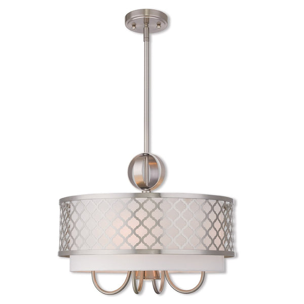 HomeRoots Five Light Dimmable Chandelier - Modern Cylindrical Design with Steel Shades for Any Room Ambiance 687906