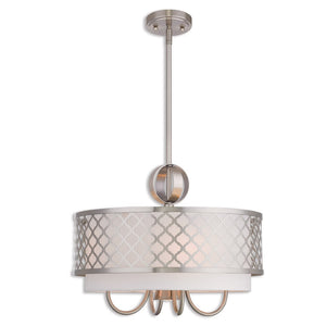 HomeRoots Five Light Dimmable Chandelier - Modern Cylindrical Design with Steel Shades for Any Room Ambiance 687906