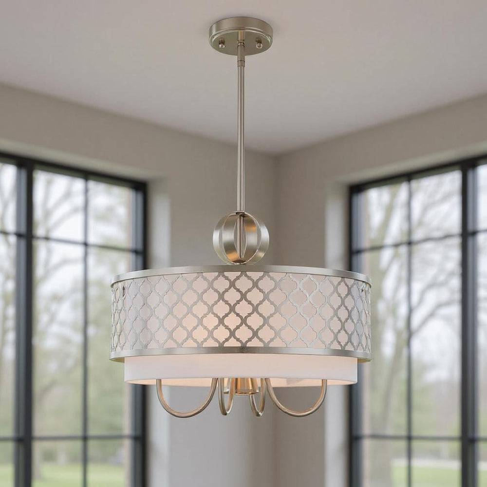 HomeRoots Five Light Dimmable Chandelier - Modern Cylindrical Design with Steel Shades for Any Room Ambiance 687906