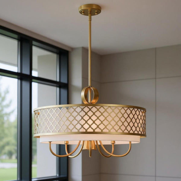 HomeRoots Six Light Dimmable Chandelier - Modern Cylindrical Shades for Versatile Ambient & Task Lighting 687907
