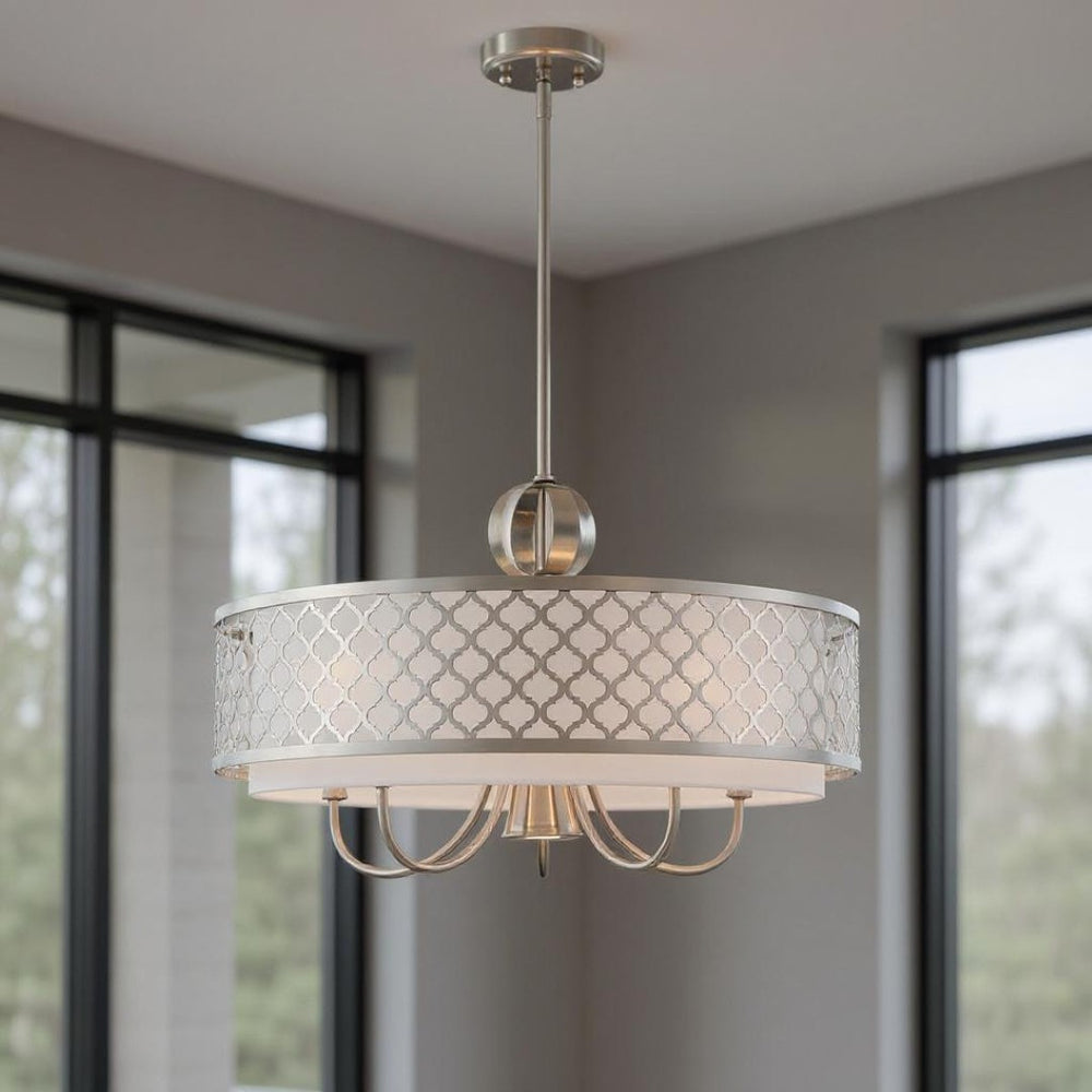 HomeRoots Six Light Dimmable Chandelier - Modern Cylindrical Steel Shades for Adjustable Ambiance & Style 687908