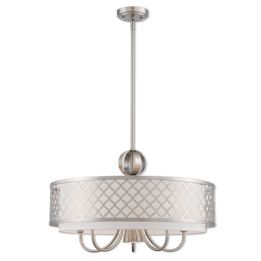 HomeRoots Six Light Dimmable Chandelier - Modern Cylindrical Steel Shades for Adjustable Ambiance & Style 687908