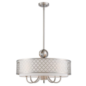 HomeRoots Six Light Dimmable Chandelier - Modern Cylindrical Steel Shades for Adjustable Ambiance & Style 687908