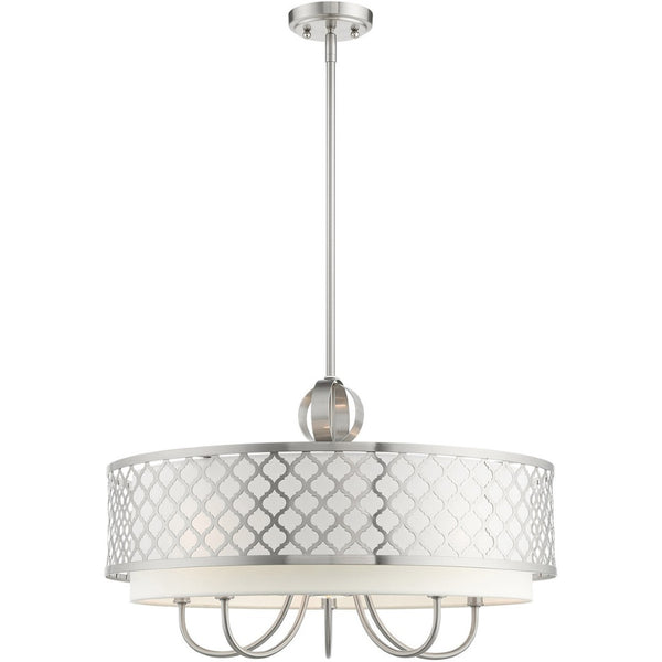 HomeRoots Six Light Dimmable Chandelier - Modern Cylindrical Steel Shades for Adjustable Ambiance & Style 687908