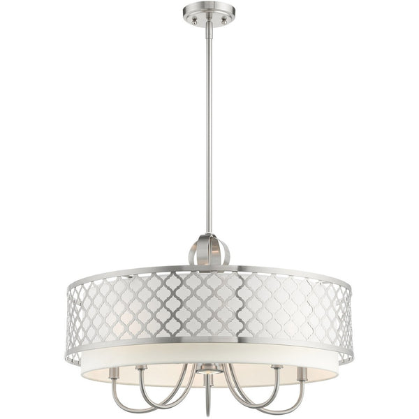 HomeRoots Six Light Dimmable Chandelier - Modern Cylindrical Steel Shades for Adjustable Ambiance & Style 687908