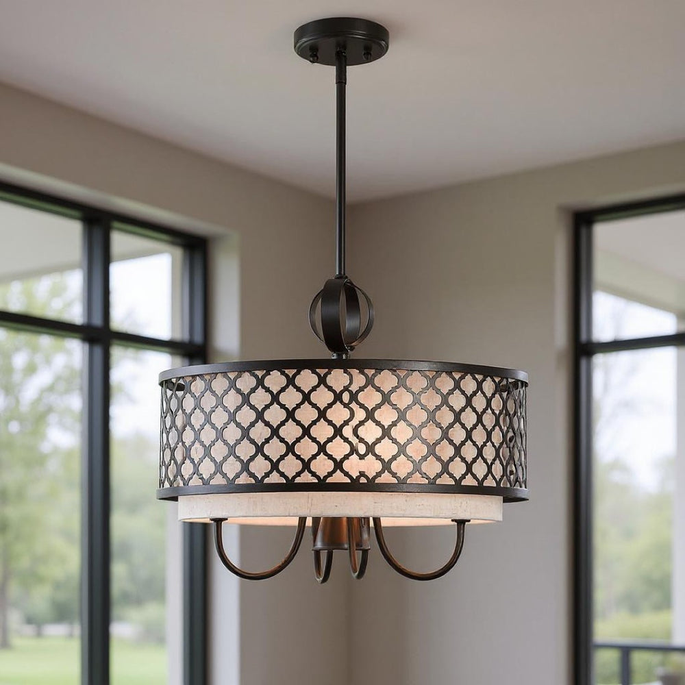 HomeRoots Five Light Dimmable Chandelier with Unique Cylinder Shades - Modern Steel Design for Any Room 687911
