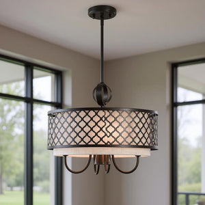 HomeRoots Five Light Dimmable Chandelier with Unique Cylinder Shades - Modern Steel Design for Any Room 687911