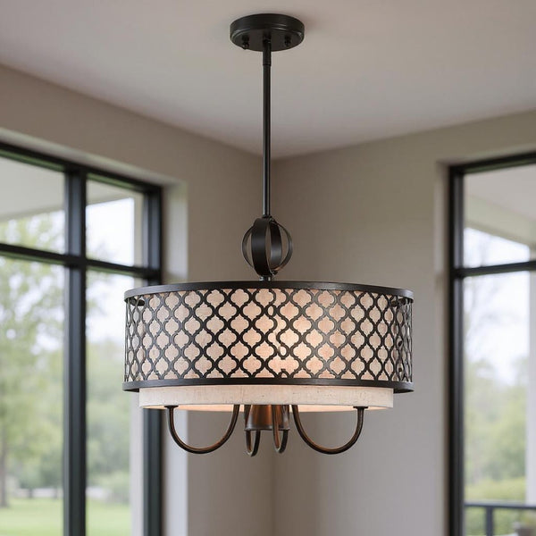 HomeRoots Five Light Dimmable Chandelier with Unique Cylinder Shades - Modern Steel Design for Any Room 687911