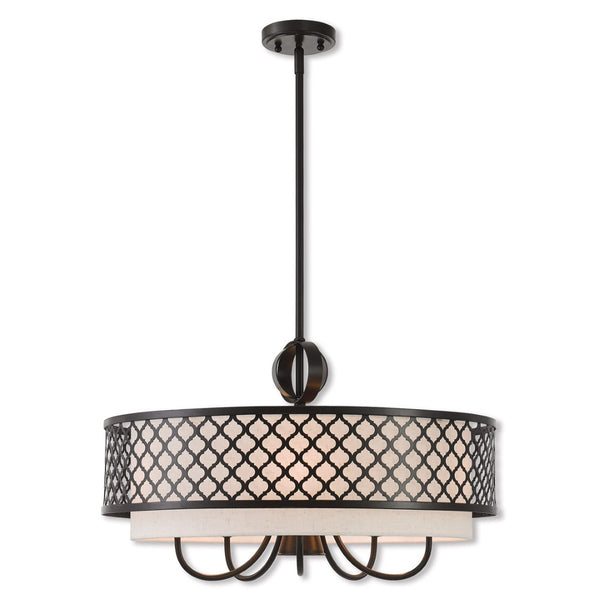 HomeRoots Six Light Dimmable Chandelier – Modern Steel Shades for Versatile Ambiance in Any Room or Office 687912
