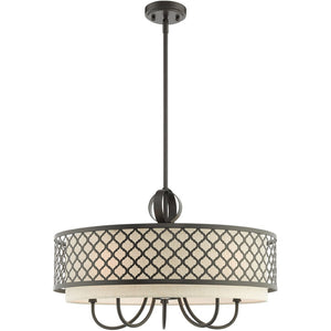 HomeRoots Six Light Dimmable Chandelier – Modern Steel Shades for Versatile Ambiance in Any Room or Office 687912