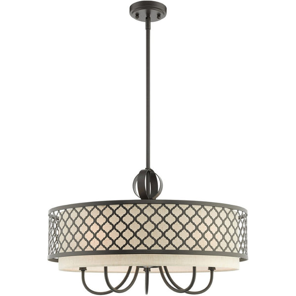 HomeRoots Six Light Dimmable Chandelier – Modern Steel Shades for Versatile Ambiance in Any Room or Office 687912