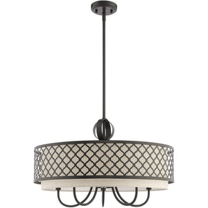 HomeRoots Six Light Dimmable Chandelier – Modern Steel Shades for Versatile Ambiance in Any Room or Office 687912