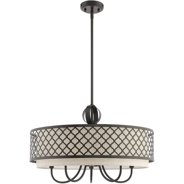 HomeRoots Six Light Dimmable Chandelier – Modern Steel Shades for Versatile Ambiance in Any Room or Office 687912