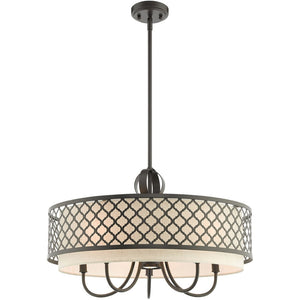HomeRoots Six Light Dimmable Chandelier – Modern Steel Shades for Versatile Ambiance in Any Room or Office 687912