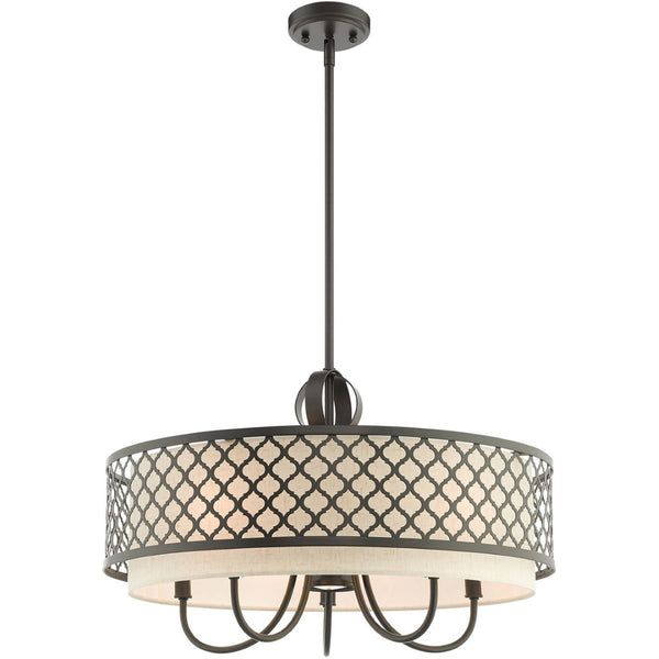 HomeRoots Six Light Dimmable Chandelier – Modern Steel Shades for Versatile Ambiance in Any Room or Office 687912