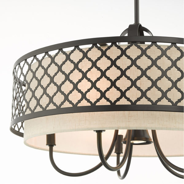 HomeRoots Six Light Dimmable Chandelier – Modern Steel Shades for Versatile Ambiance in Any Room or Office 687912