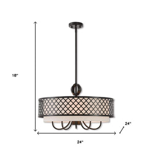 HomeRoots Six Light Dimmable Chandelier – Modern Steel Shades for Versatile Ambiance in Any Room or Office 687912