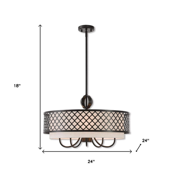 HomeRoots Six Light Dimmable Chandelier – Modern Steel Shades for Versatile Ambiance in Any Room or Office 687912