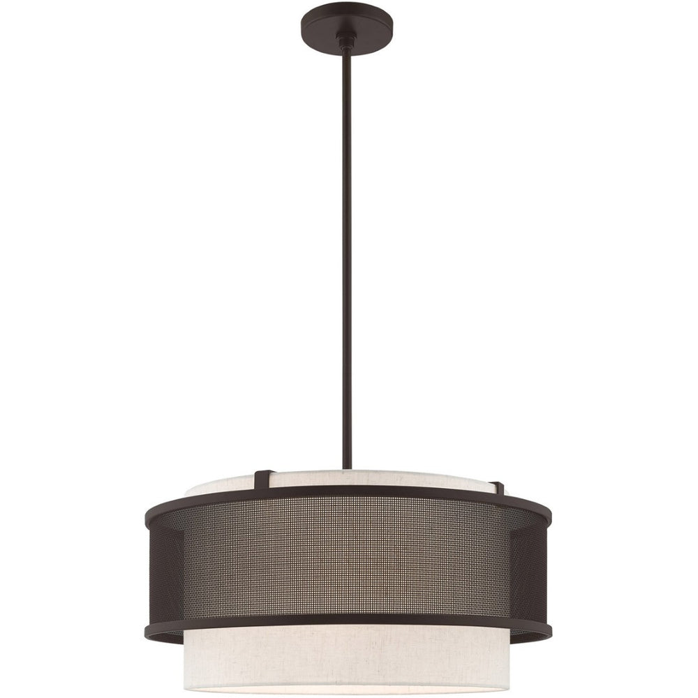 HomeRoots Bronze Four-Light Dimmable Chandelier with Cylinder Shades for Elegant Ambiance Control & Style 687914