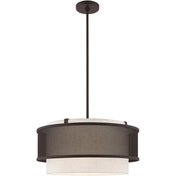 HomeRoots Bronze Four-Light Dimmable Chandelier with Cylinder Shades for Elegant Ambiance Control & Style 687914