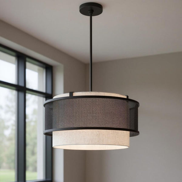 HomeRoots Bronze Four-Light Dimmable Chandelier with Cylinder Shades for Elegant Ambiance Control & Style 687914