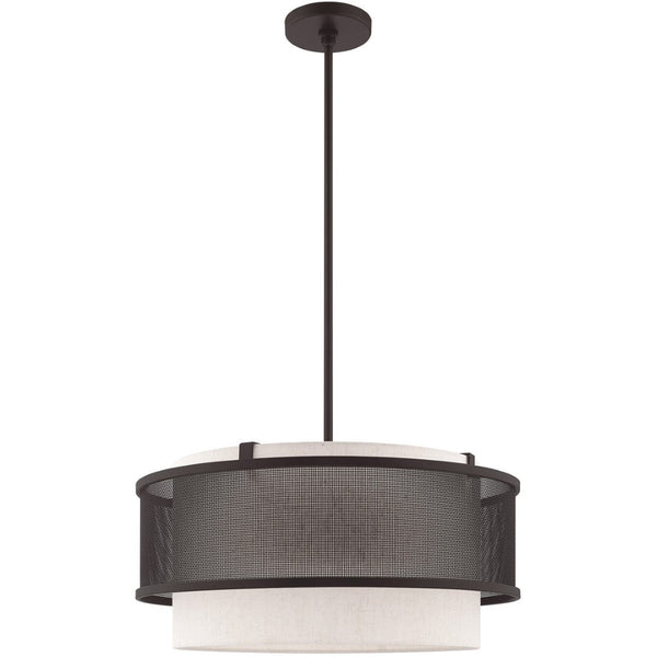 HomeRoots Bronze Four-Light Dimmable Chandelier with Cylinder Shades for Elegant Ambiance Control & Style 687914