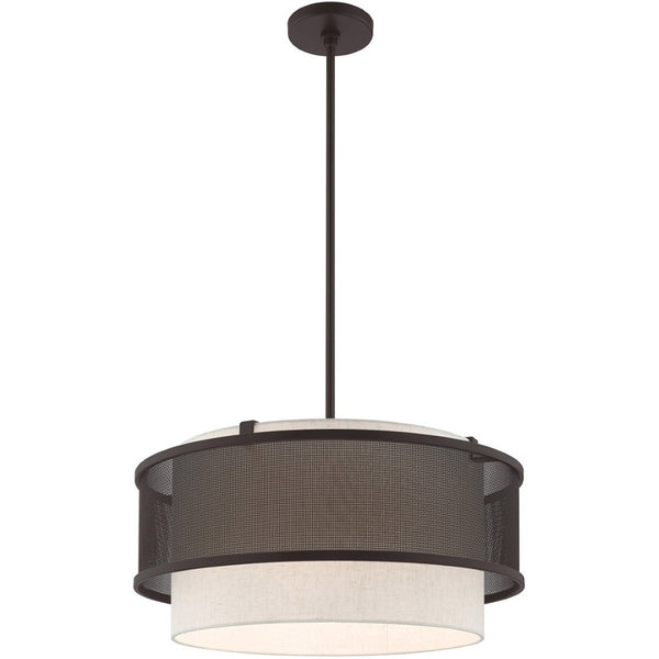 HomeRoots Bronze Four-Light Dimmable Chandelier with Cylinder Shades for Elegant Ambiance Control & Style 687914