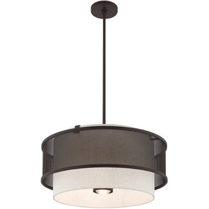 HomeRoots Bronze Four-Light Dimmable Chandelier with Cylinder Shades for Elegant Ambiance Control & Style 687914
