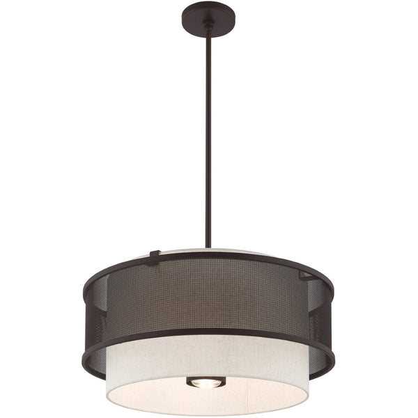 HomeRoots Bronze Four-Light Dimmable Chandelier with Cylinder Shades for Elegant Ambiance Control & Style 687914