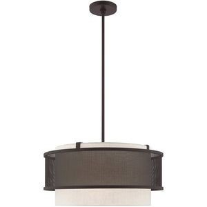 HomeRoots Bronze Four-Light Dimmable Chandelier with Cylinder Shades for Elegant Ambiance Control & Style 687914