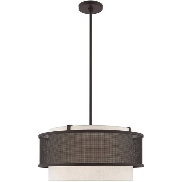 HomeRoots Bronze Four-Light Dimmable Chandelier with Cylinder Shades for Elegant Ambiance Control & Style 687914