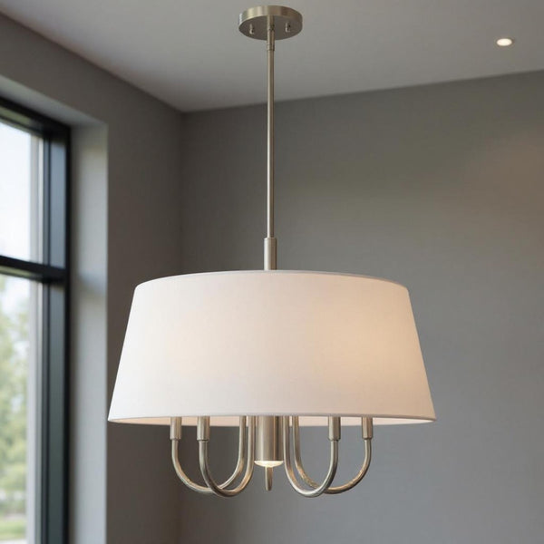 HomeRoots Six Light Dimmable Chandelier – Modern Cylinder Shades for Elegant Ambiance in Any Room Design 687916