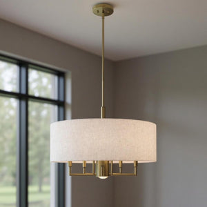 HomeRoots Six Light Dimmable Chandelier - Modern Cylindrical Steel Shades for Stylish Ambiance & Versatility 687917