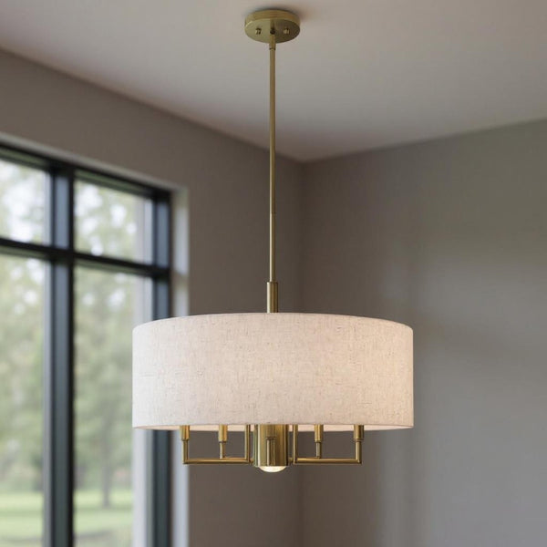 HomeRoots Six Light Dimmable Chandelier - Modern Cylindrical Steel Shades for Stylish Ambiance & Versatility 687917