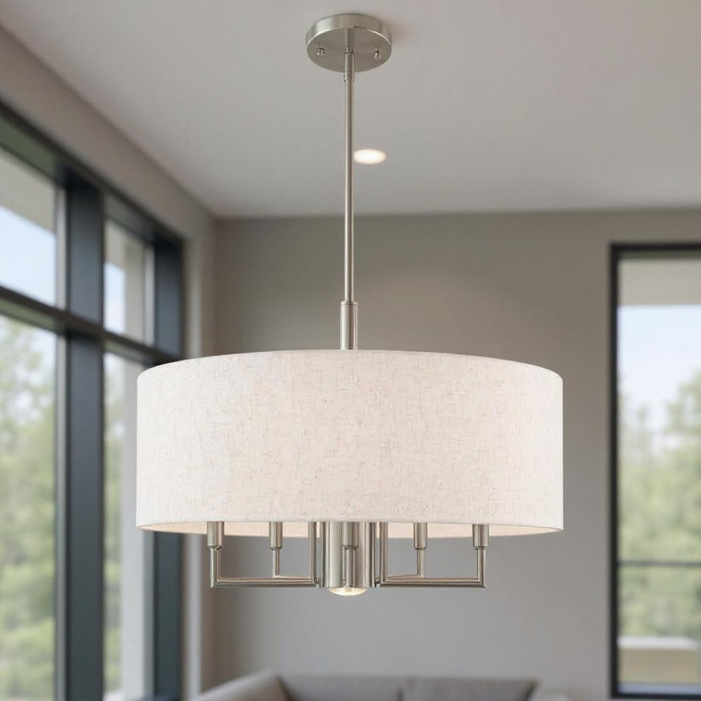 HomeRoots Six Light Dimmable Chandelier - Modern Cylindrical Shades for Versatile Illumination in Any Space 687918