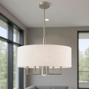 HomeRoots Six Light Dimmable Chandelier - Modern Cylindrical Shades for Versatile Illumination in Any Space 687918