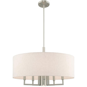 HomeRoots Six Light Dimmable Chandelier - Modern Cylindrical Shades for Versatile Illumination in Any Space 687918