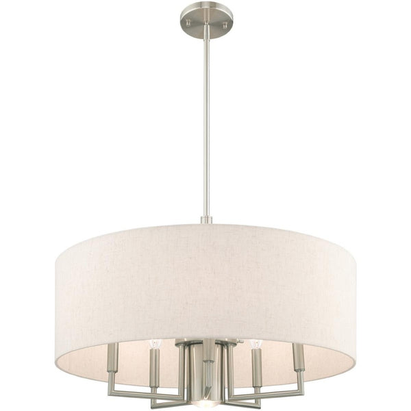 HomeRoots Six Light Dimmable Chandelier - Modern Cylindrical Shades for Versatile Illumination in Any Space 687918