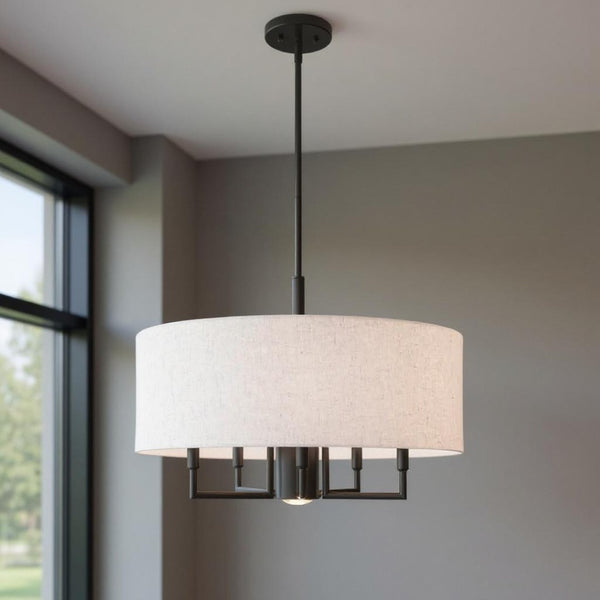 HomeRoots Six Light Dimmable Chandelier – Modern Cylinder Shades for Elegant Ambiance in Any Room 687919