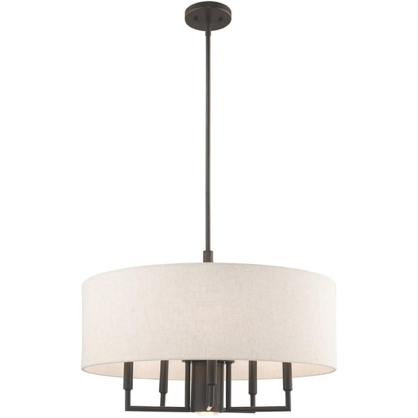 HomeRoots Six Light Dimmable Chandelier – Modern Cylinder Shades for Elegant Ambiance in Any Room 687919