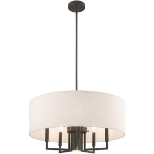 HomeRoots Six Light Dimmable Chandelier – Modern Cylinder Shades for Elegant Ambiance in Any Room 687919